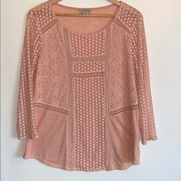 Lucky Brad top M blush pink 3/4 length sleeve - Picture 2 of 8